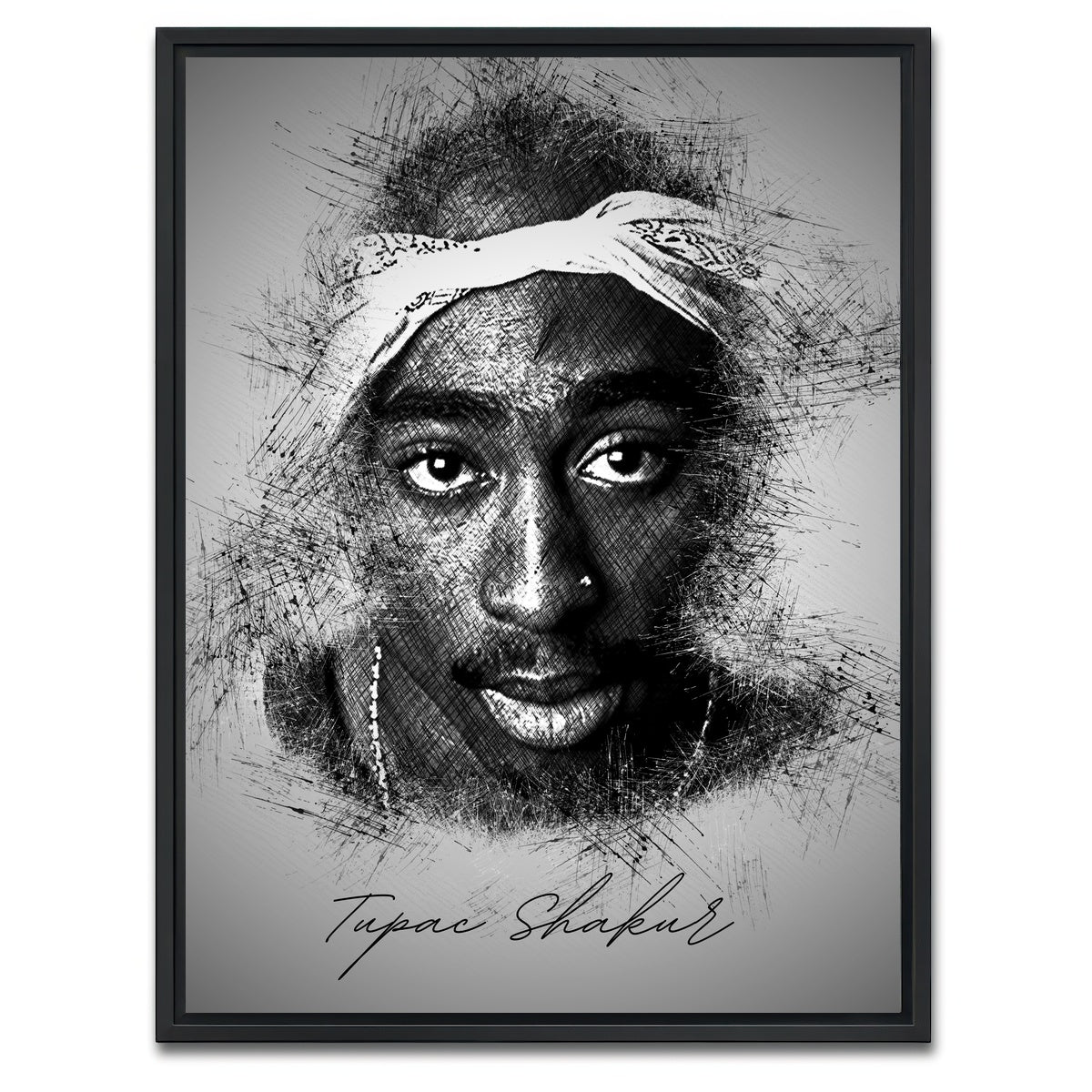 AUTO-MOCKUP WHITE | Tupac Shakur Sketch | 1 Piece | Black Framed Canvas | group=3x4