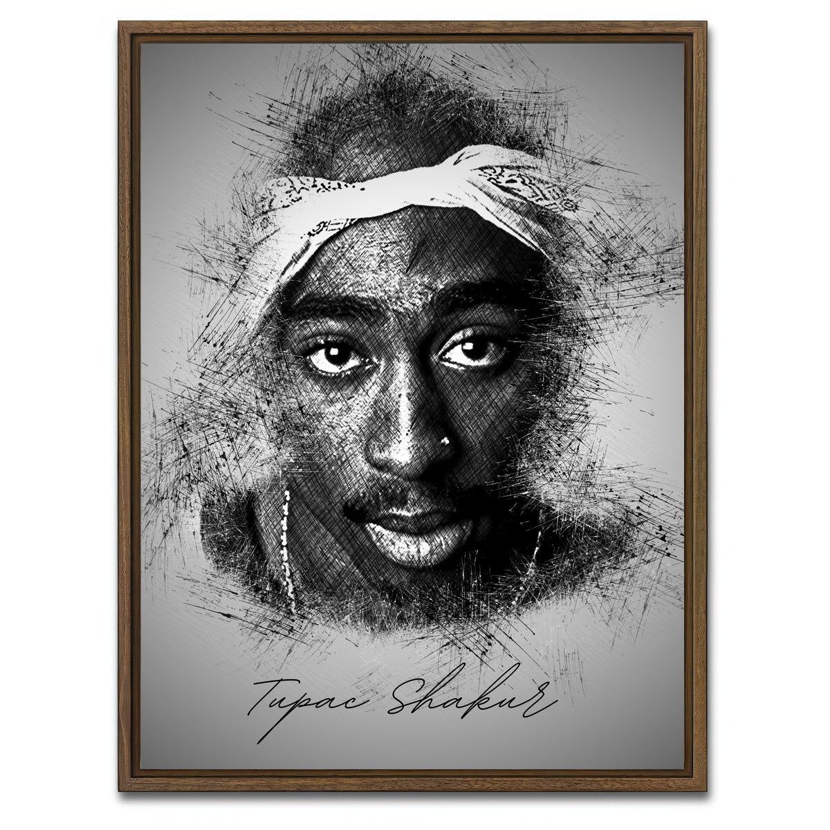 AUTO-MOCKUP WHITE | Tupac Shakur Sketch | 1 Piece | Walnut Framed Canvas | group=3x4