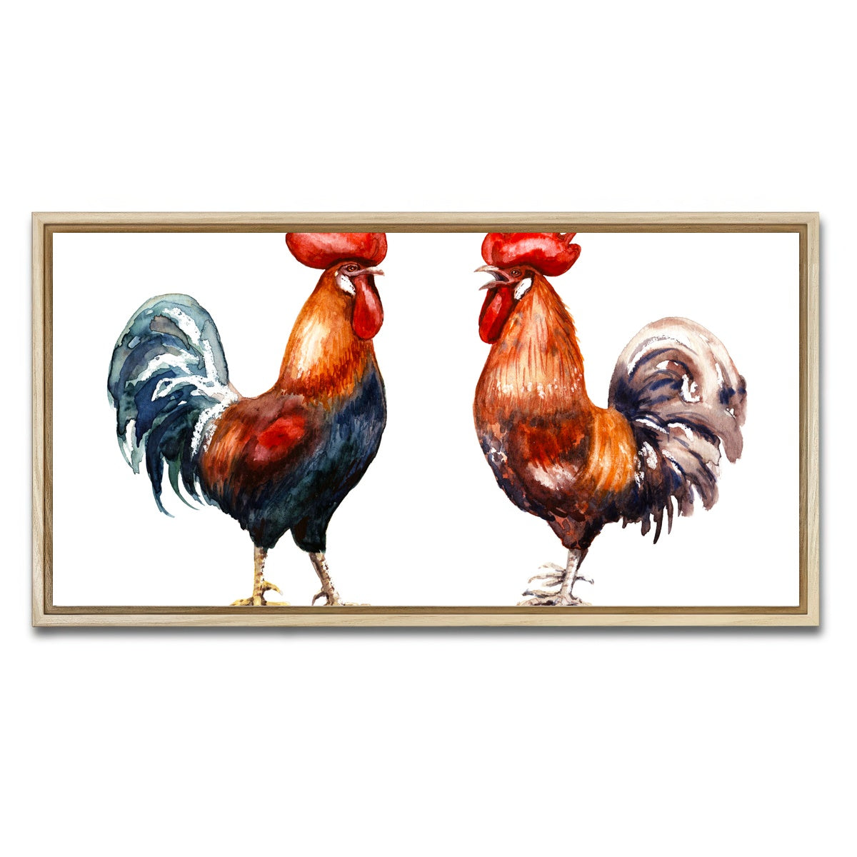 AUTO-MOCKUP WHITE | Two red roosters | 1 Piece | Natural Framed Canvas | group=2x1