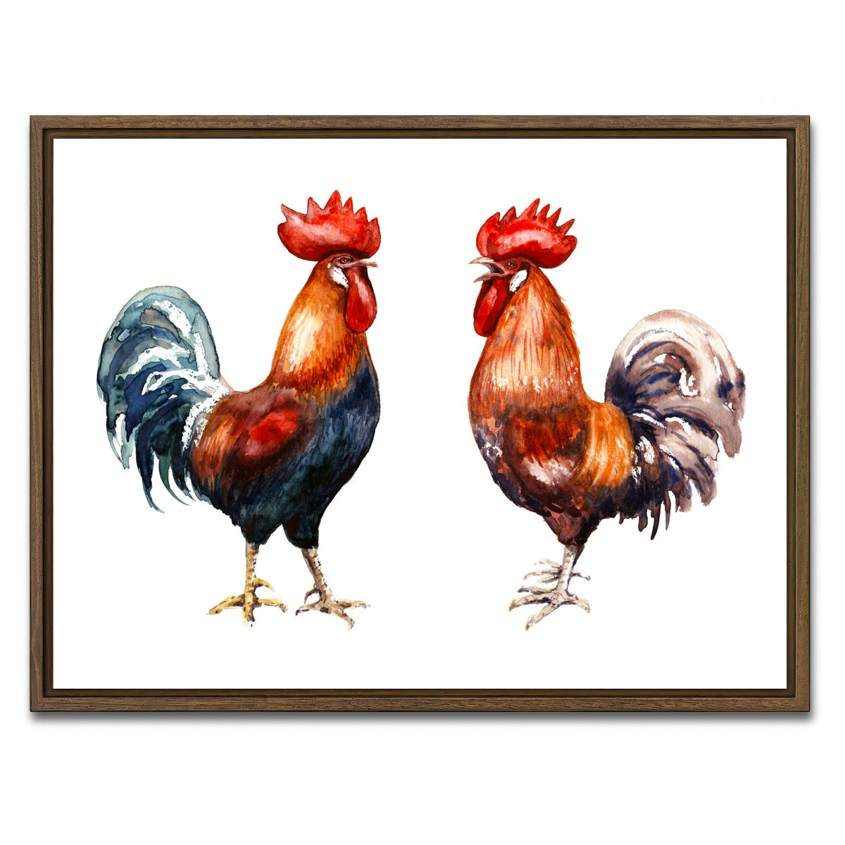 AUTO-MOCKUP WHITE | Two red roosters | 1 Piece | Walnut Framed Canvas | group=4x3