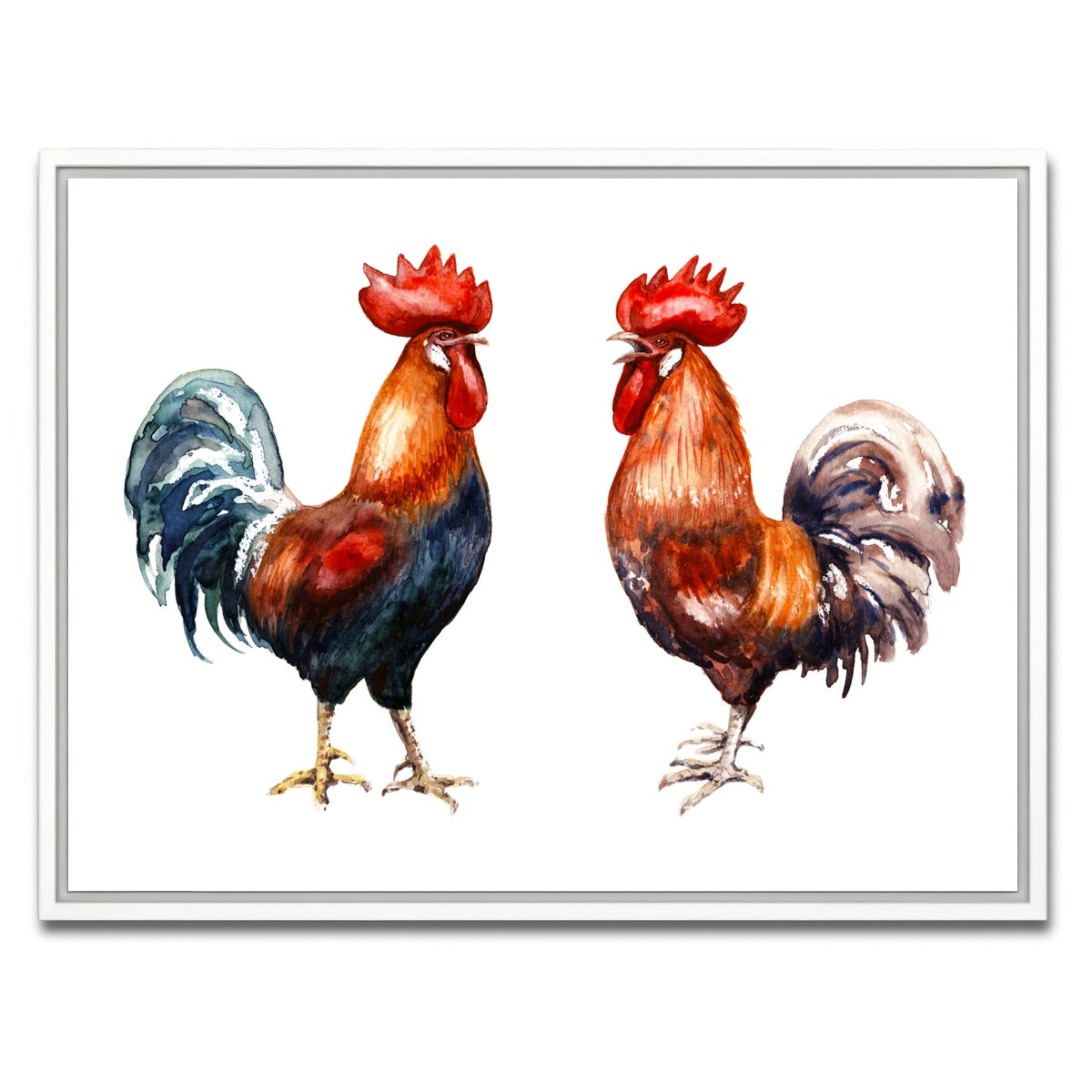 AUTO-MOCKUP WHITE | Two red roosters | 1 Piece | White Framed Canvas | group=4x3