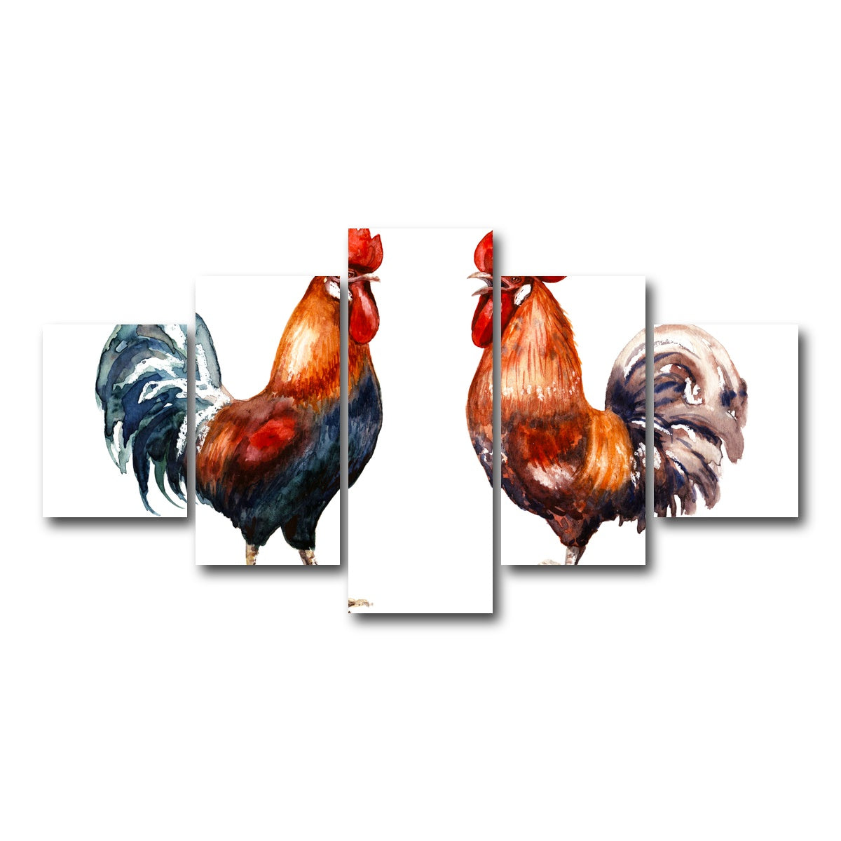 AUTO-MOCKUP WHITE | Two red roosters | 5 Piece | Gallery Wrap Canvas | group=5_short