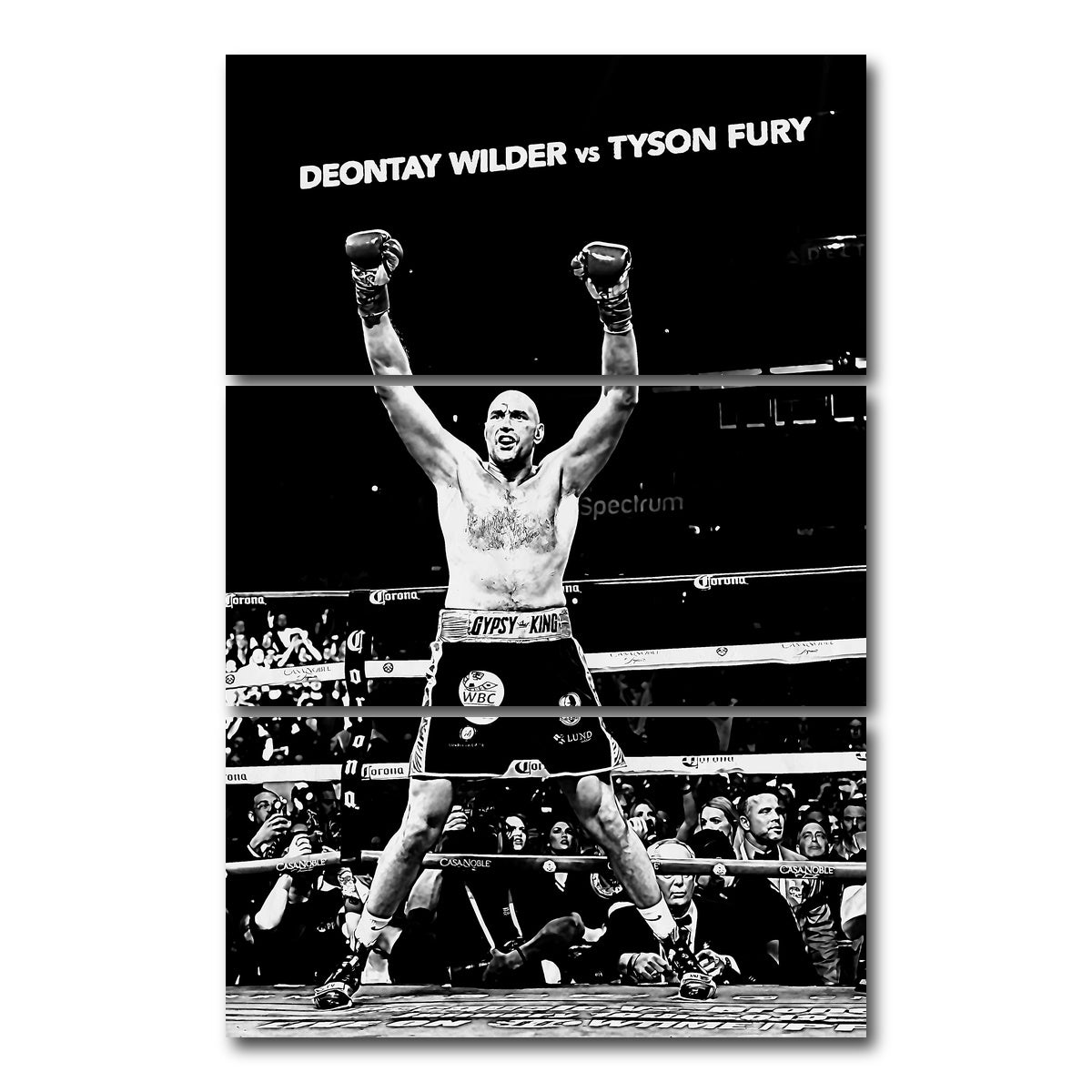 AUTO-MOCKUP WHITE | Tyson Fury Grayscale | 3 Piece | Gallery Wrap Canvas | group=12x24_stacked