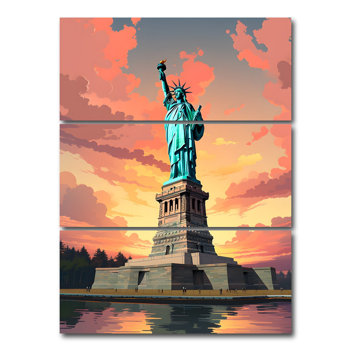 AUTO-MOCKUP WHITE | USA - Statue of Liberty | 3 Piece | Gallery Wrap Canvas | group=8x18_stacked