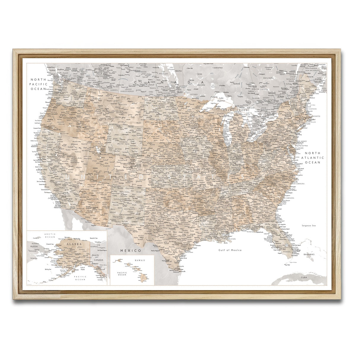 AUTO-MOCKUP WHITE | US Map | 1 Piece | Natural Framed Canvas | group=4x3