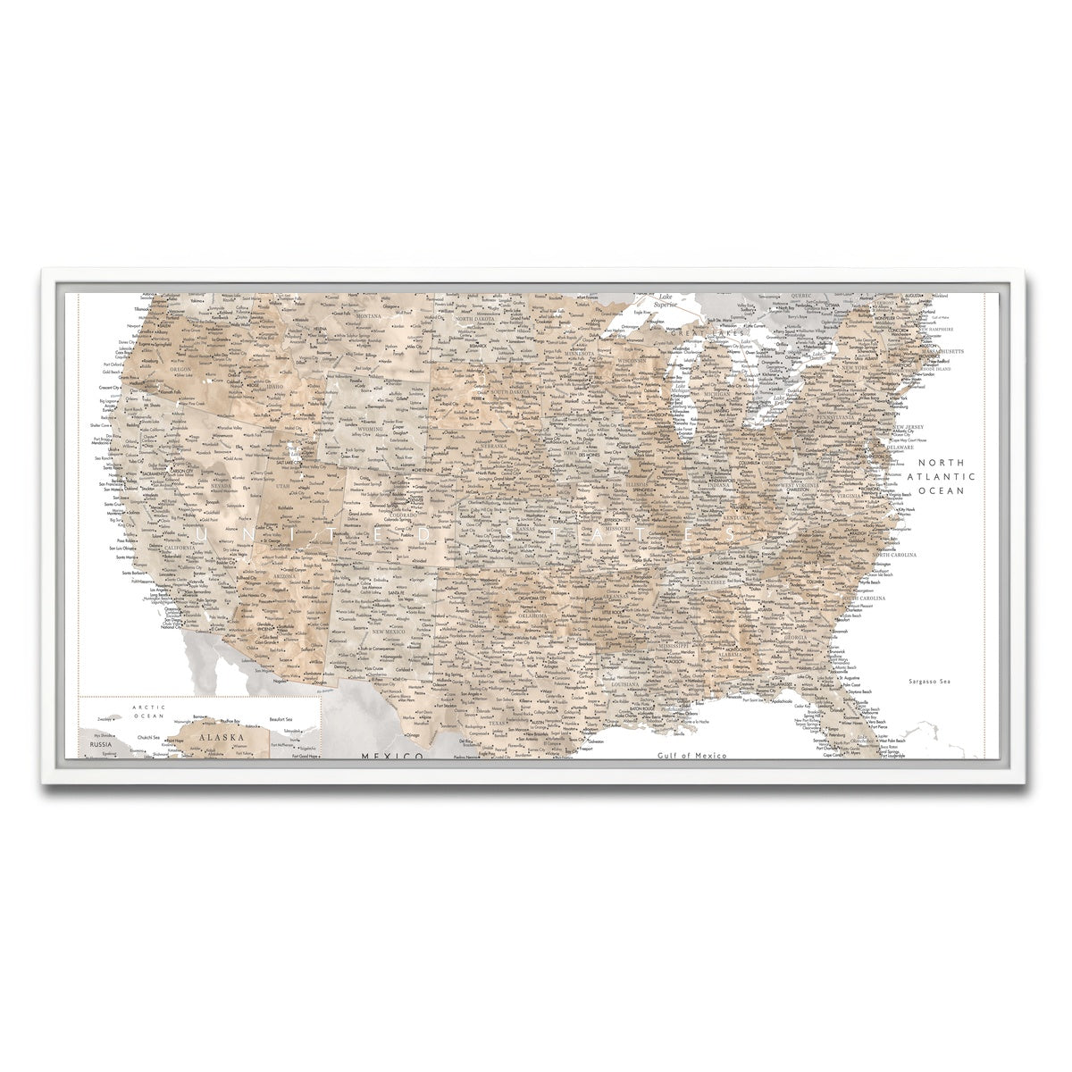 AUTO-MOCKUP WHITE | US Map | 1 Piece | White Framed Canvas | group=2x1