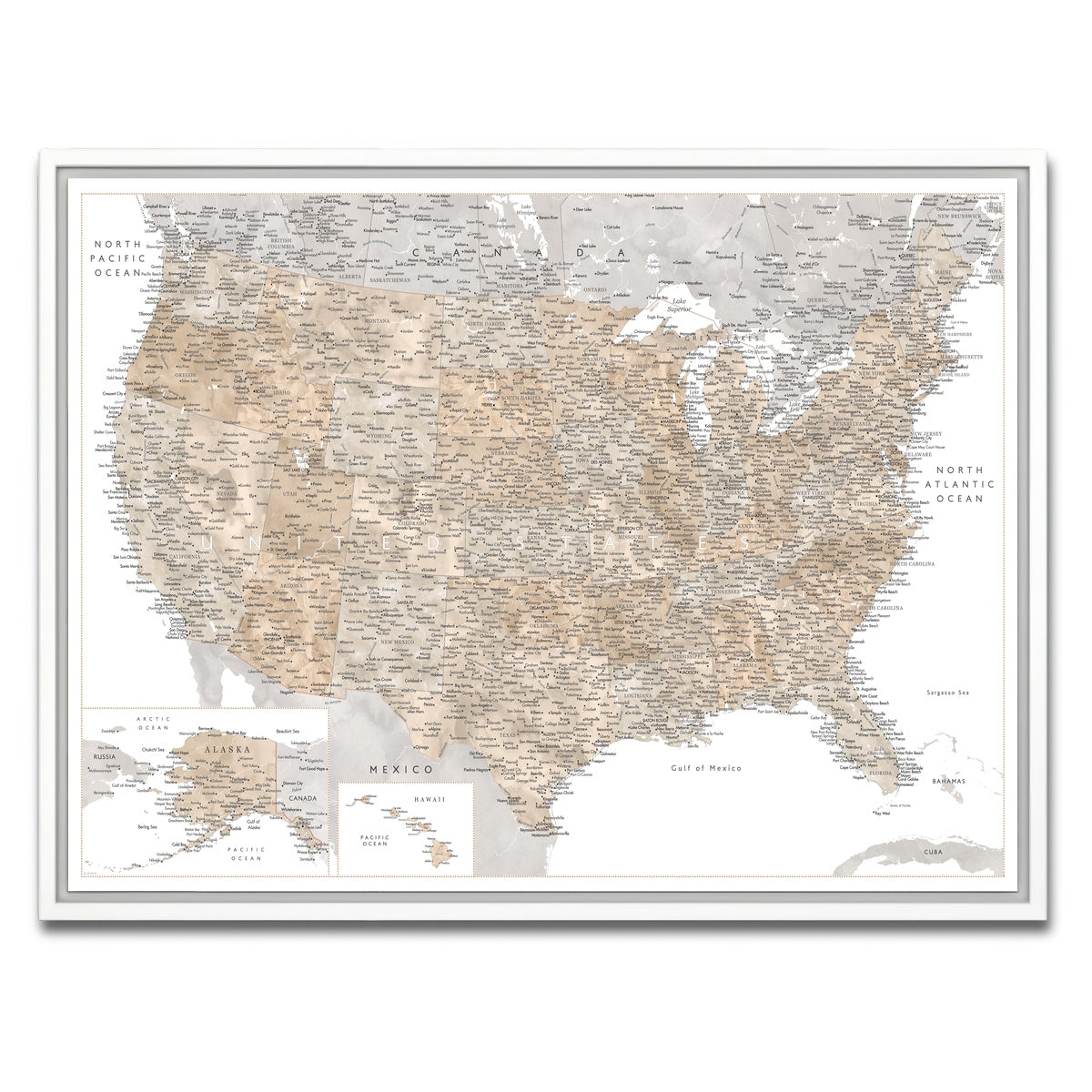 AUTO-MOCKUP WHITE | US Map | 1 Piece | White Framed Canvas | group=4x3