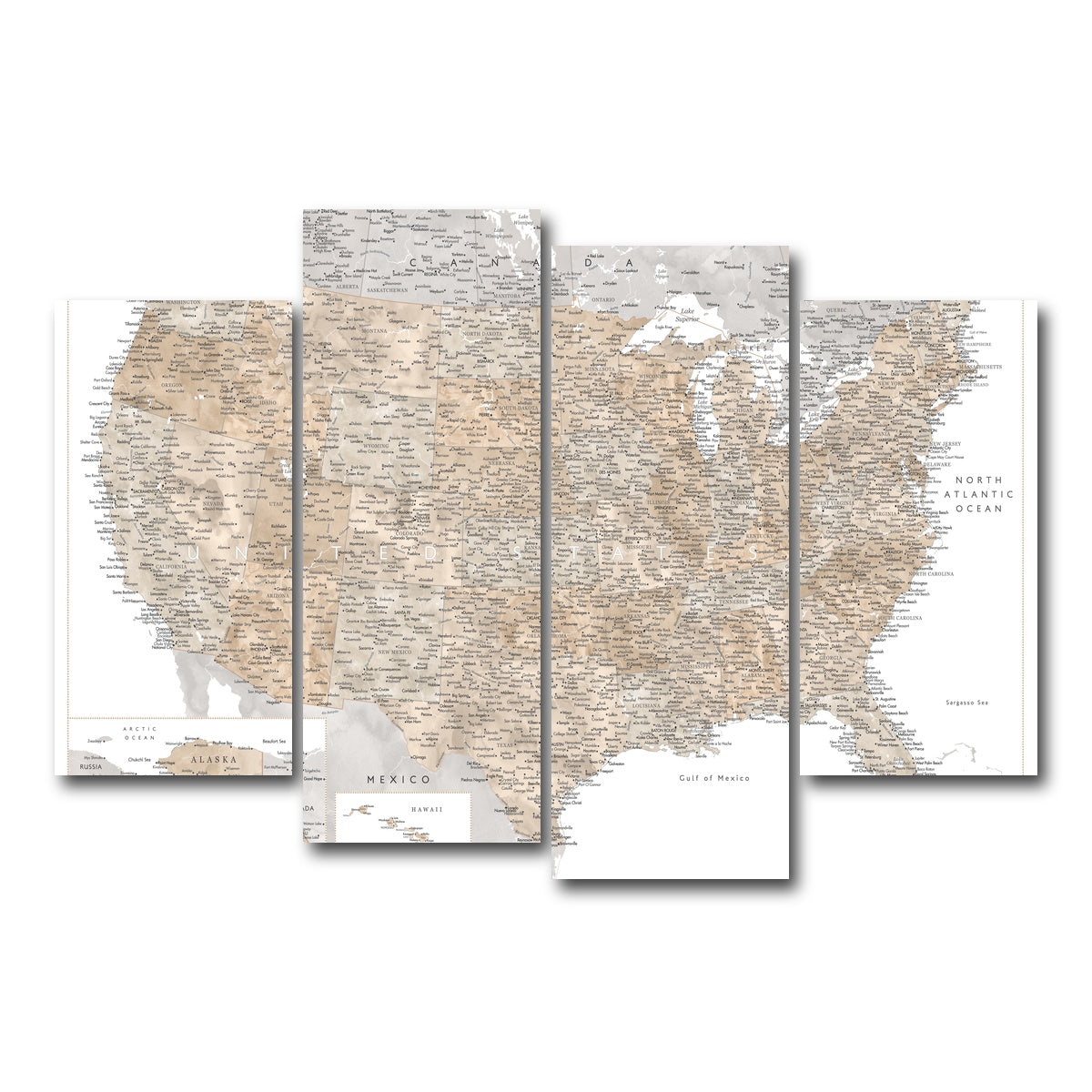 AUTO-MOCKUP WHITE | US Map | 4 Piece | Gallery Wrap Canvas | group=4_short
