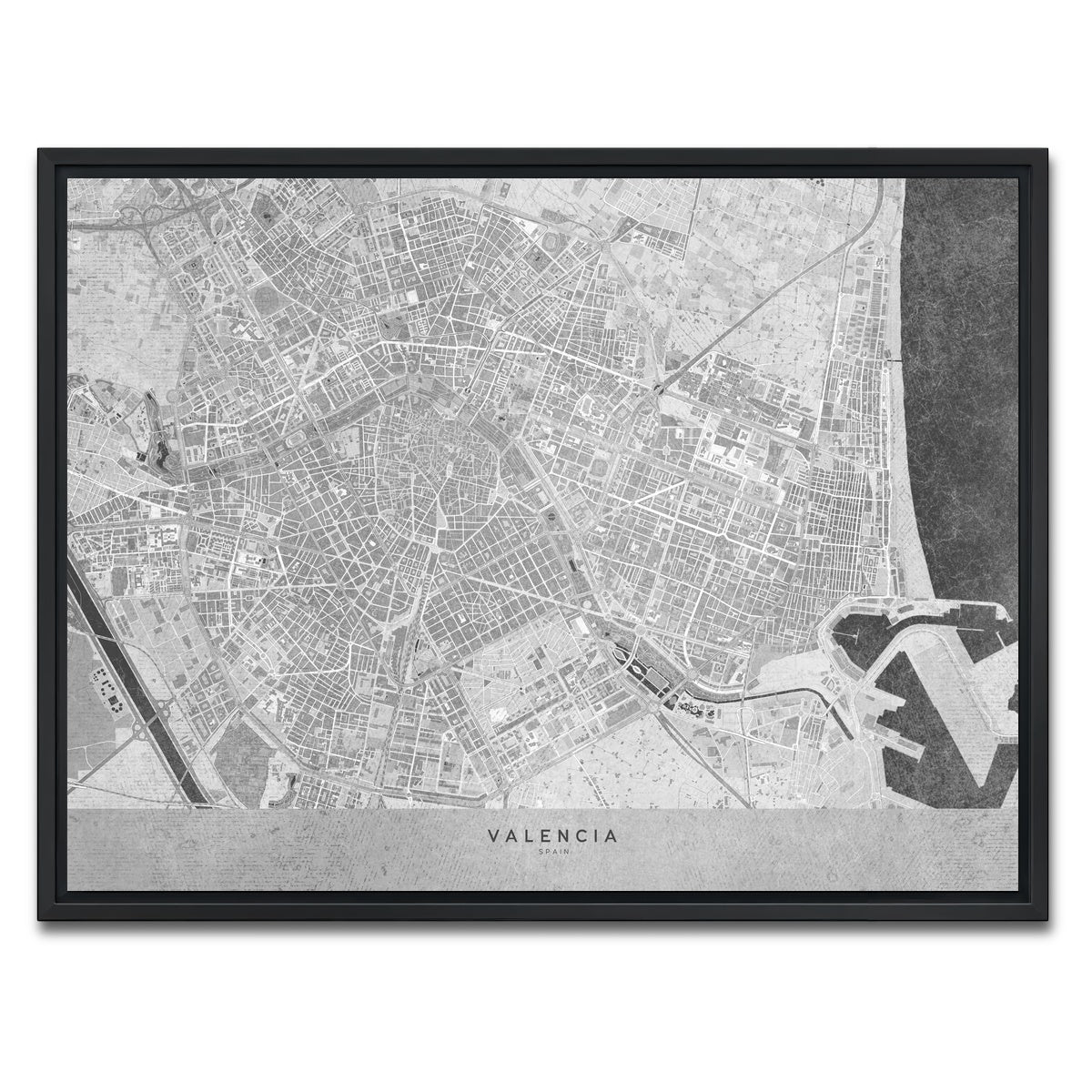 AUTO-MOCKUP WHITE | Valencia Map 2 | 1 Piece | Black Framed Canvas | group=4x3