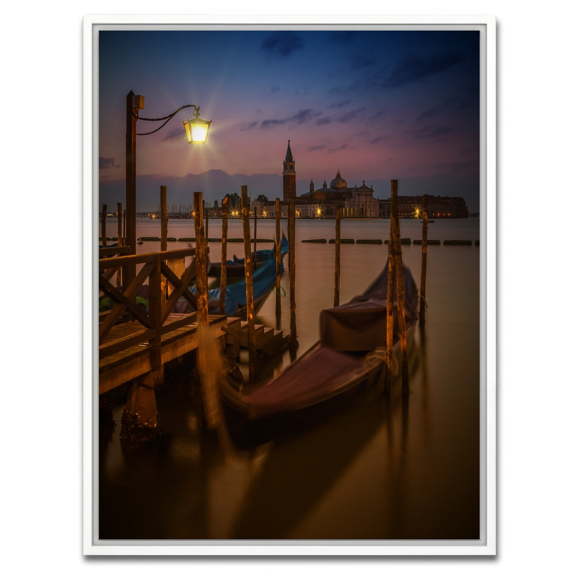 AUTO-MOCKUP WHITE | Venice Gondolas during Blue Hour | 1 Piece | White Framed Canvas | group=3x4