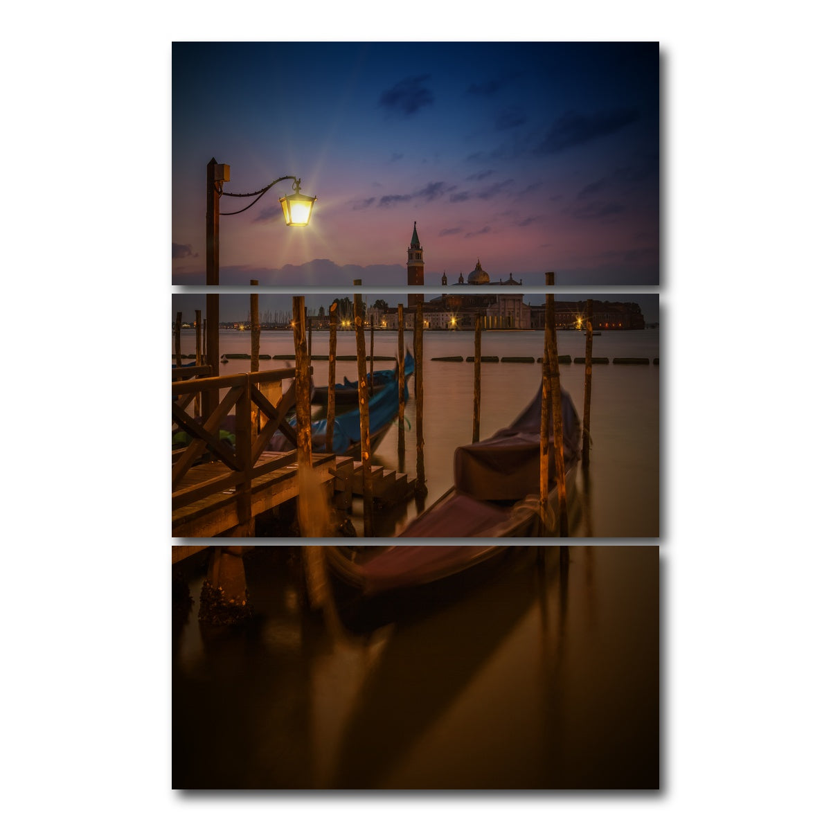 AUTO-MOCKUP WHITE | Venice Gondolas during Blue Hour | 3 Piece | Gallery Wrap Canvas | group=12x24_stacked