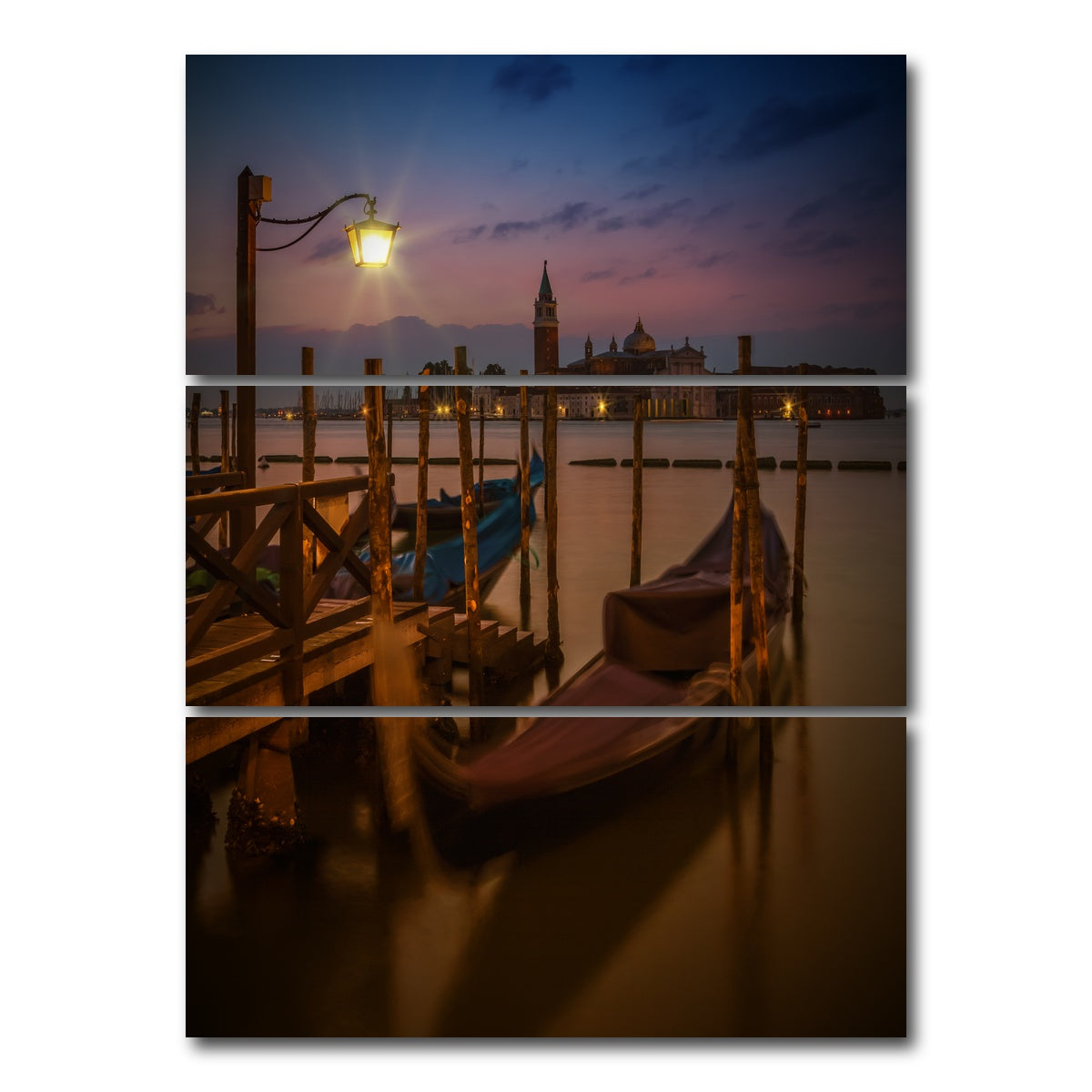 AUTO-MOCKUP WHITE | Venice Gondolas during Blue Hour | 3 Piece | Gallery Wrap Canvas | group=8x18_stacked