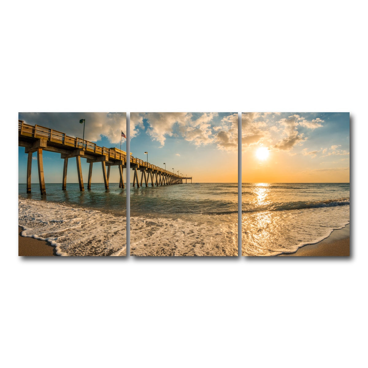 AUTO-MOCKUP WHITE | Venice Pier Sunset | 3 Piece | Gallery Wrap Canvas | group=18x24