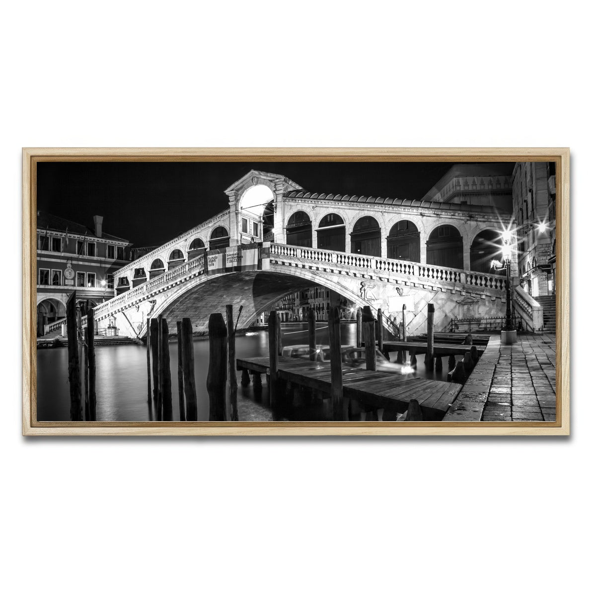 AUTO-MOCKUP WHITE | Venice Rialto Bridge at Night | 1 Piece | Natural Framed Canvas | group=2x1