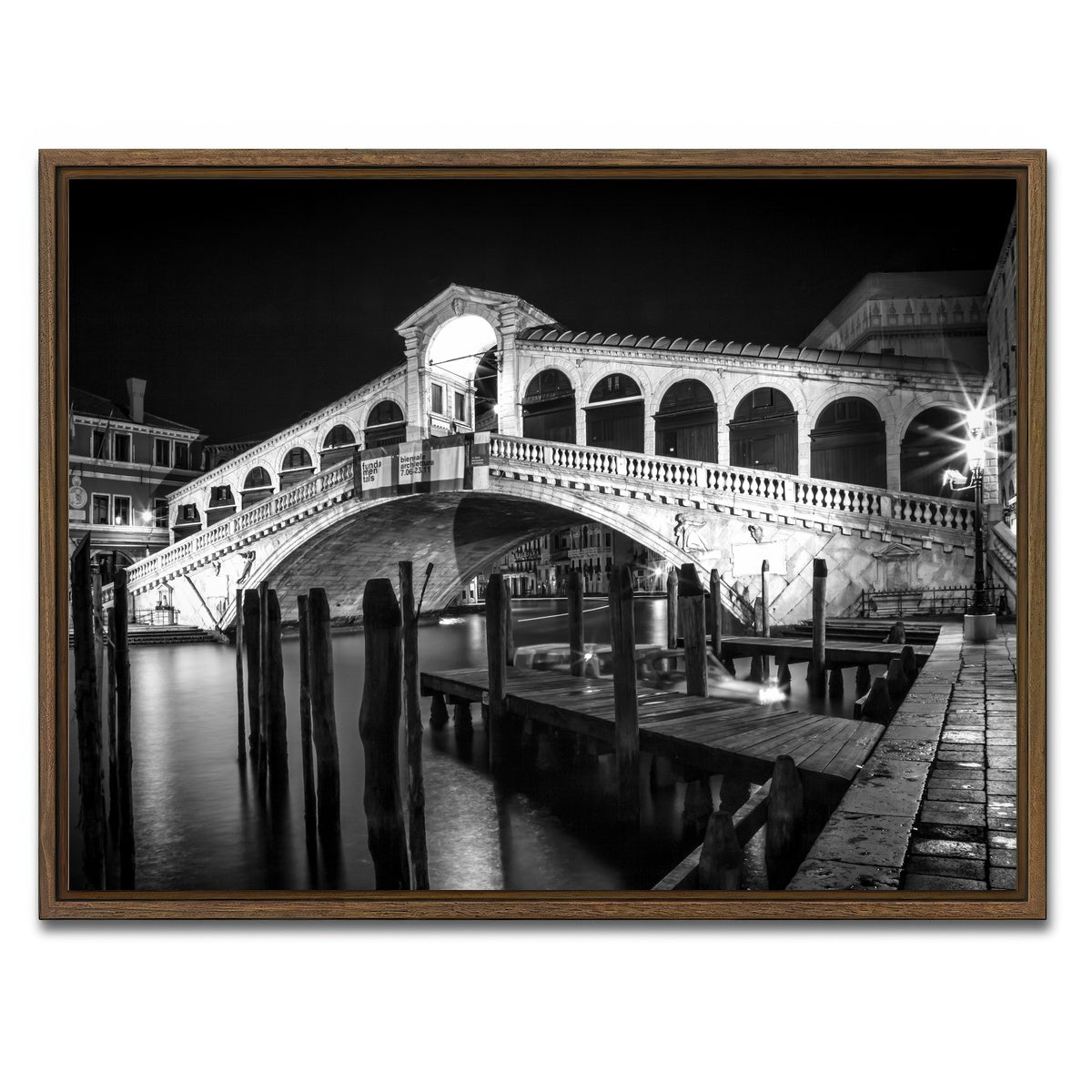 AUTO-MOCKUP WHITE | Venice Rialto Bridge at Night | 1 Piece | Walnut Framed Canvas | group=4x3