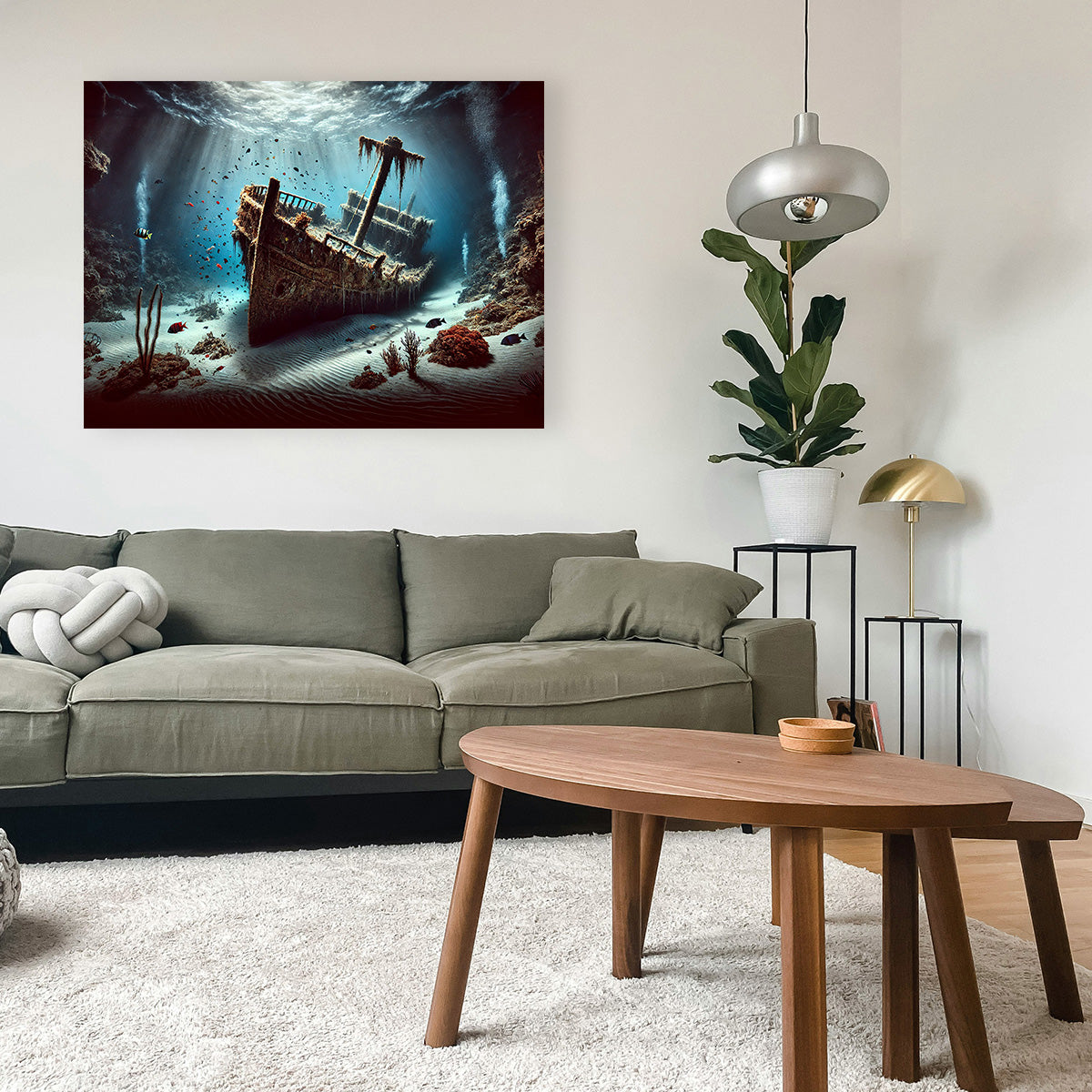 Shipwreck on Ocean Floor Wall Art