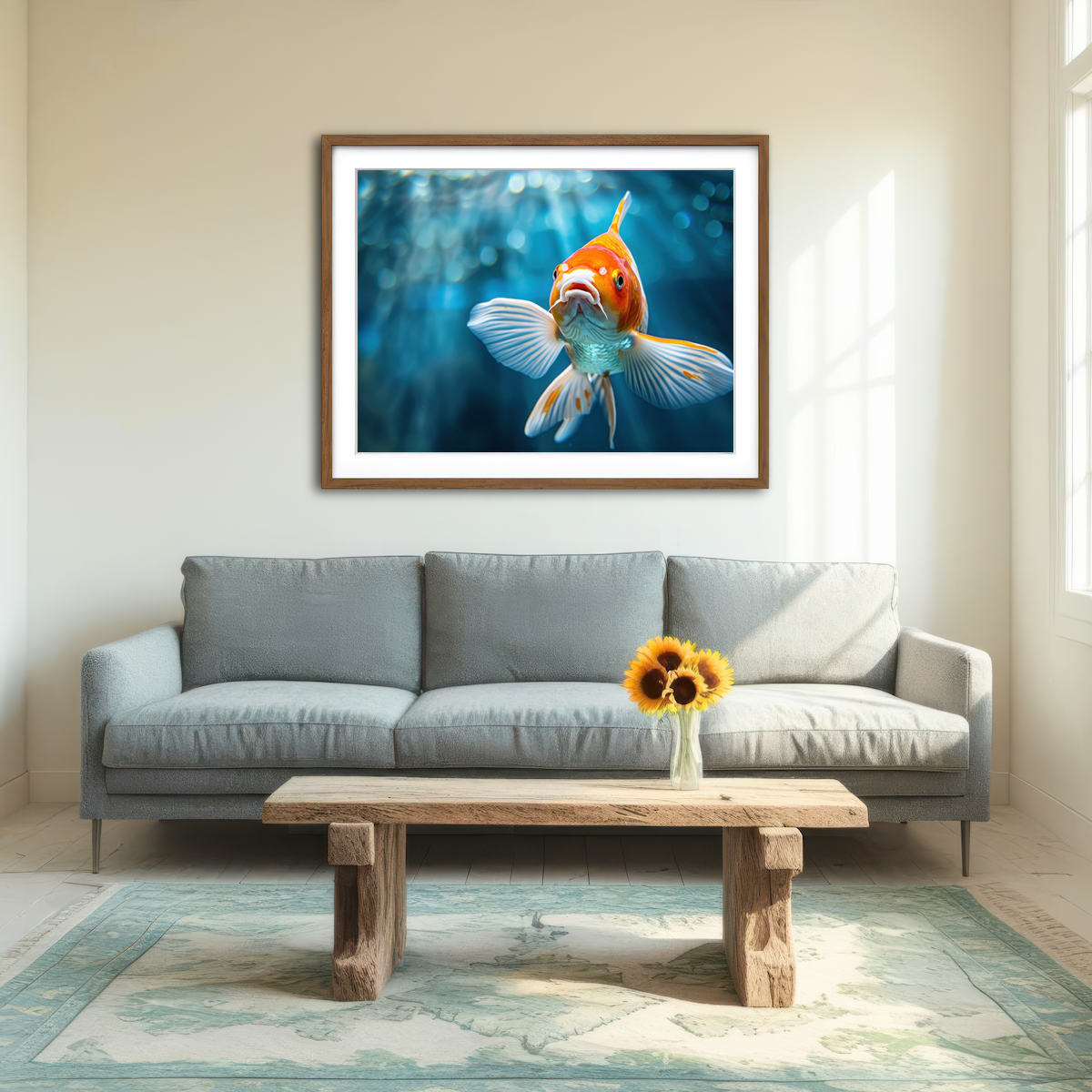 AUTO-MOCKUP ROOM | Vibrant Golden Koi Wall Art