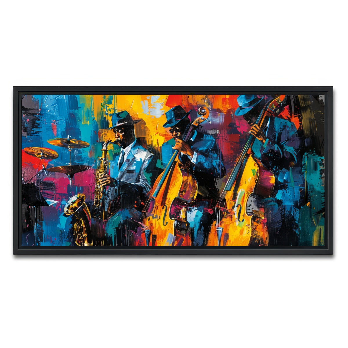 AUTO-MOCKUP WHITE | Vibrant Jazz Band | 1 Piece | Black Framed Canvas | group=2x1
