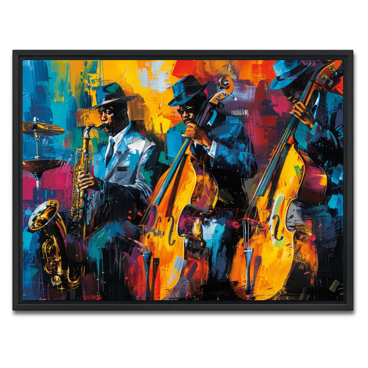 AUTO-MOCKUP WHITE | Vibrant Jazz Band | 1 Piece | Black Framed Canvas | group=4x3
