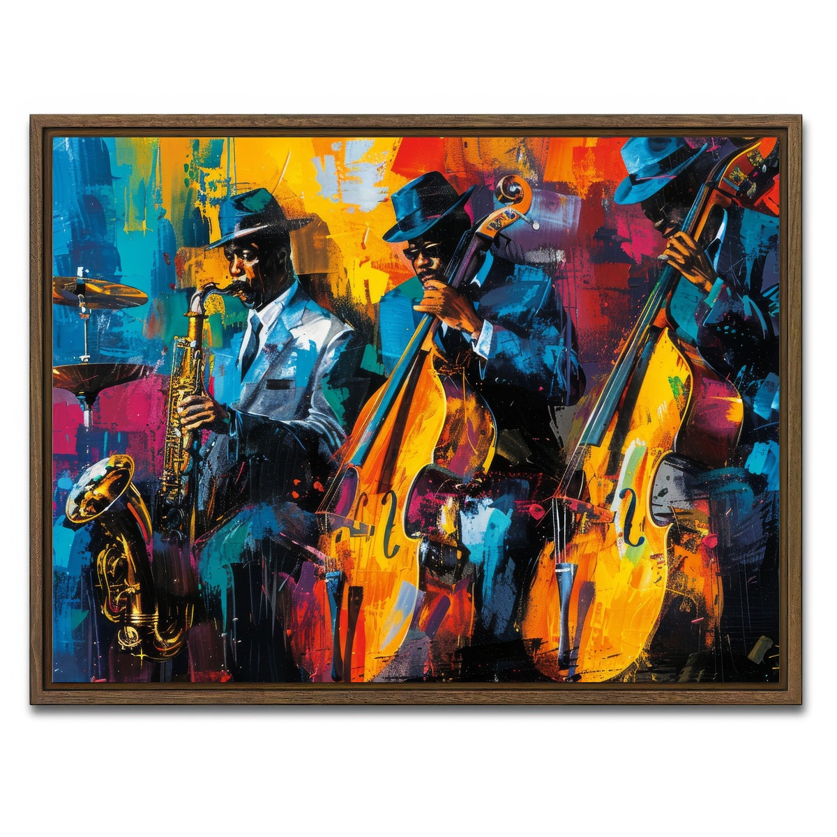AUTO-MOCKUP WHITE | Vibrant Jazz Band | 1 Piece | Walnut Framed Canvas | group=4x3