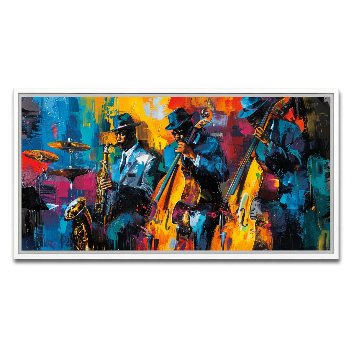 AUTO-MOCKUP WHITE | Vibrant Jazz Band | 1 Piece | White Framed Canvas | group=2x1