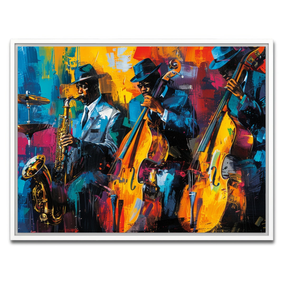 AUTO-MOCKUP WHITE | Vibrant Jazz Band | 1 Piece | White Framed Canvas | group=4x3