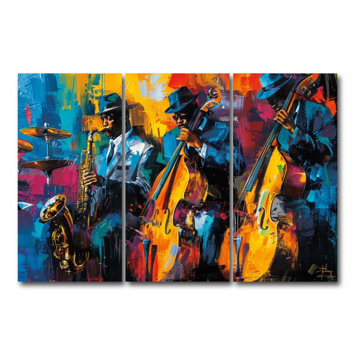 AUTO-MOCKUP WHITE | Vibrant Jazz Band | 3 Piece | Gallery Wrap Canvas | group=12x24