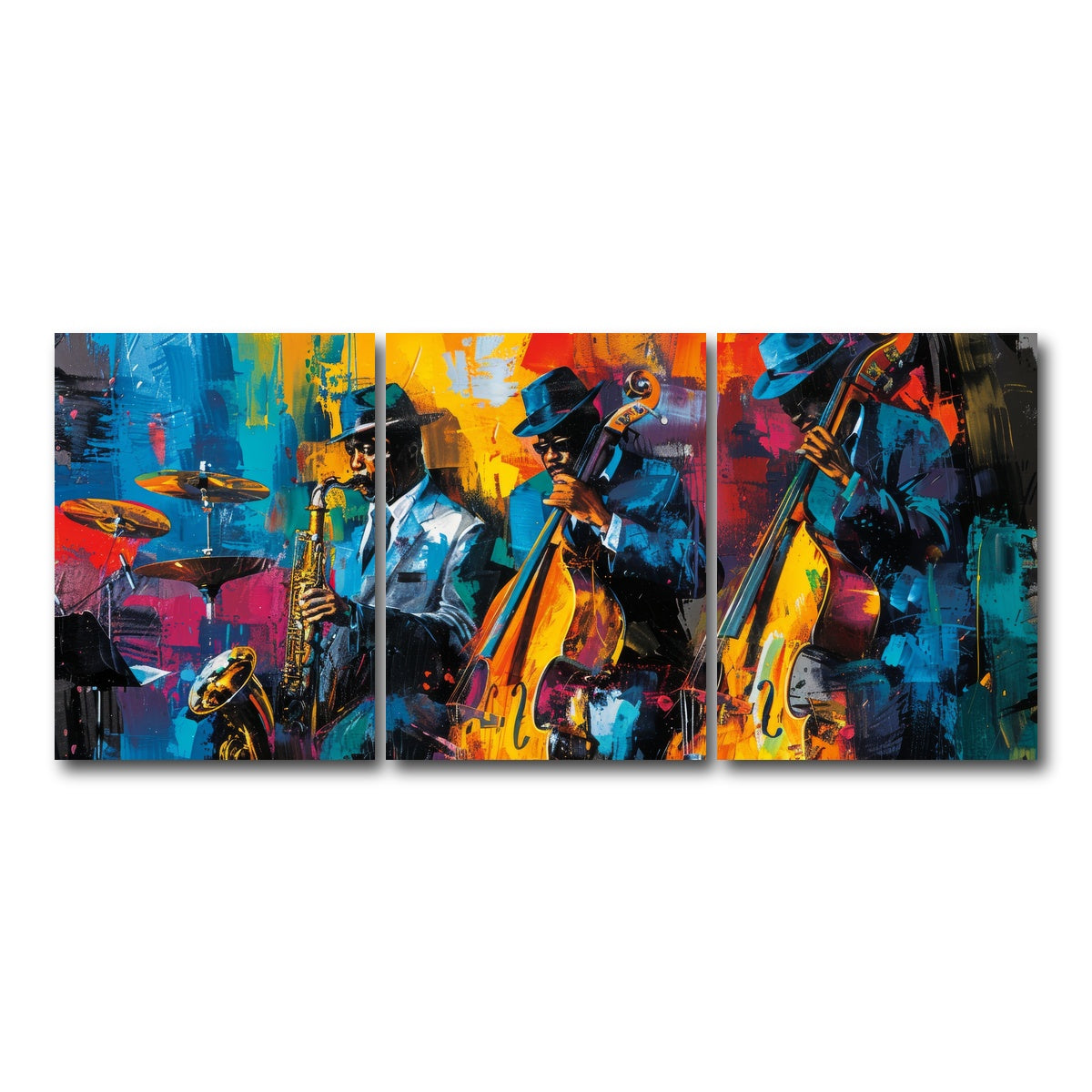 AUTO-MOCKUP WHITE | Vibrant Jazz Band | 3 Piece | Gallery Wrap Canvas | group=18x24