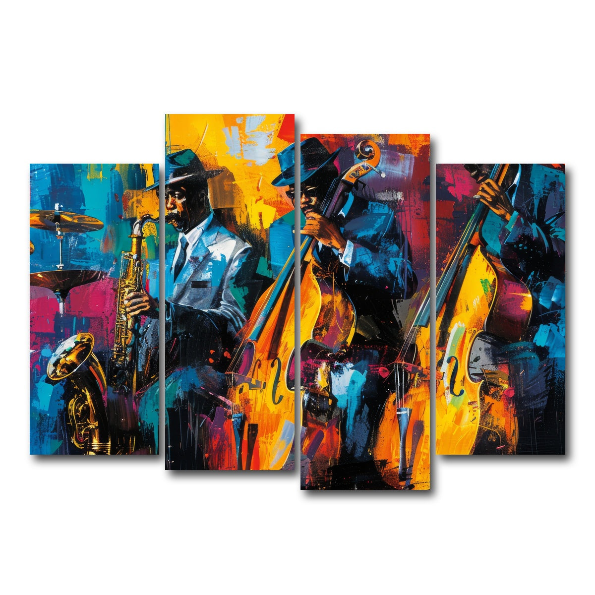 AUTO-MOCKUP WHITE | Vibrant Jazz Band | 4 Piece | Gallery Wrap Canvas | group=4_normal