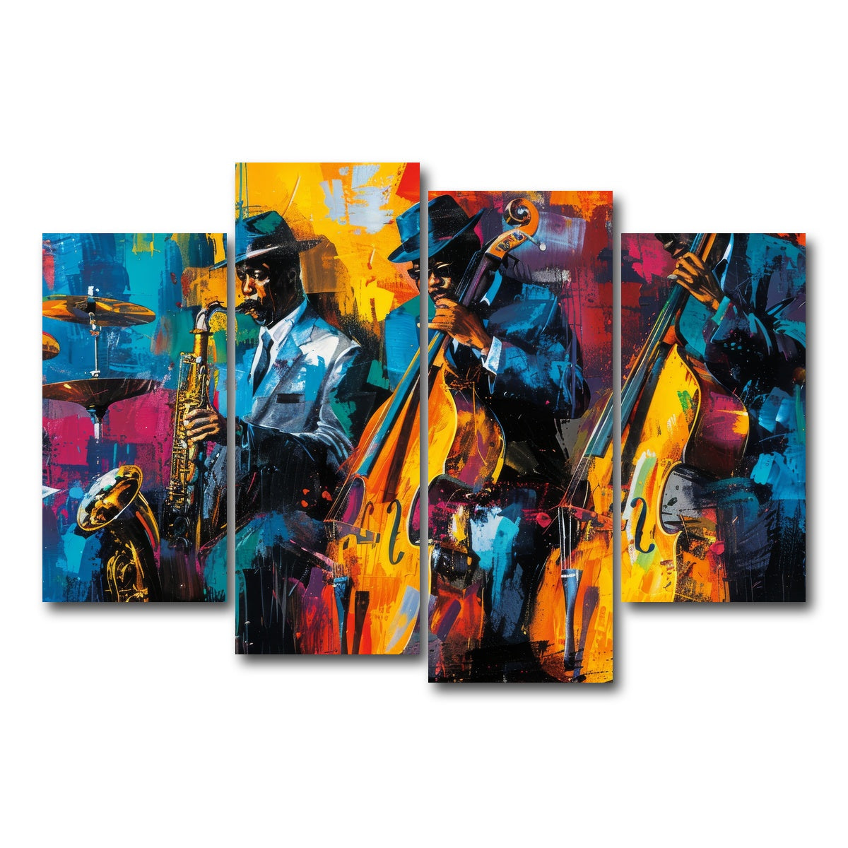 AUTO-MOCKUP WHITE | Vibrant Jazz Band | 4 Piece | Gallery Wrap Canvas | group=4_short