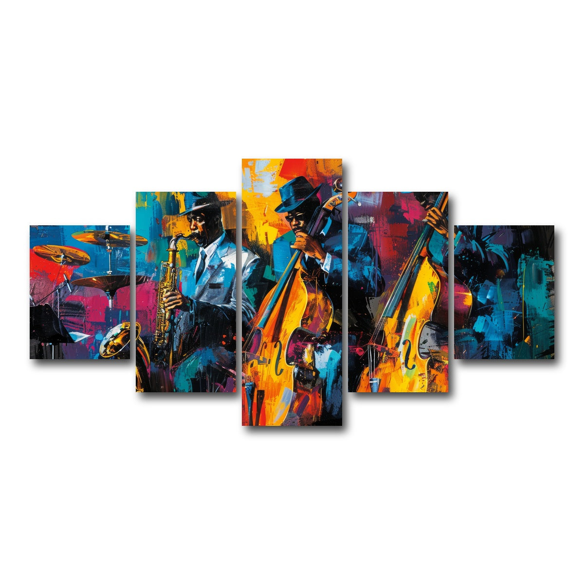 AUTO-MOCKUP WHITE | Vibrant Jazz Band | 5 Piece | Gallery Wrap Canvas | group=5_short
