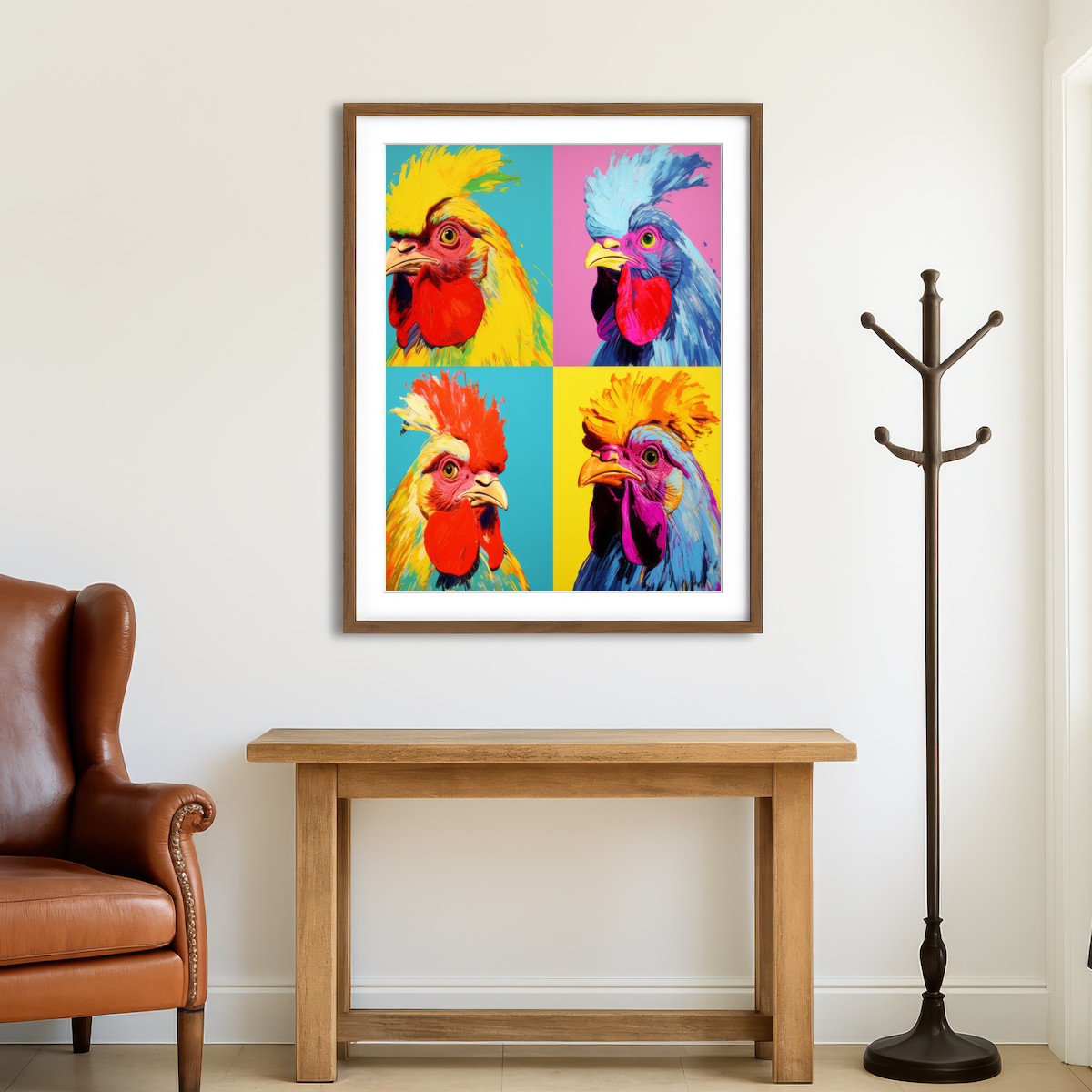 AUTO-MOCKUP ROOM | Vibrant Rooster Paintings Wall Art