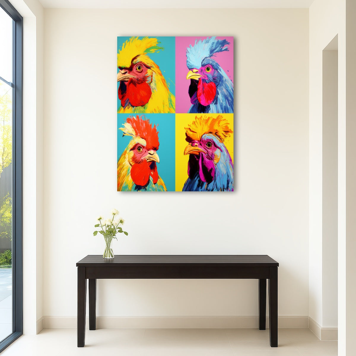 AUTO-MOCKUP ROOM | Vibrant Rooster Paintings