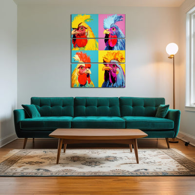 AUTO-MOCKUP ROOM | Vibrant Rooster Paintings