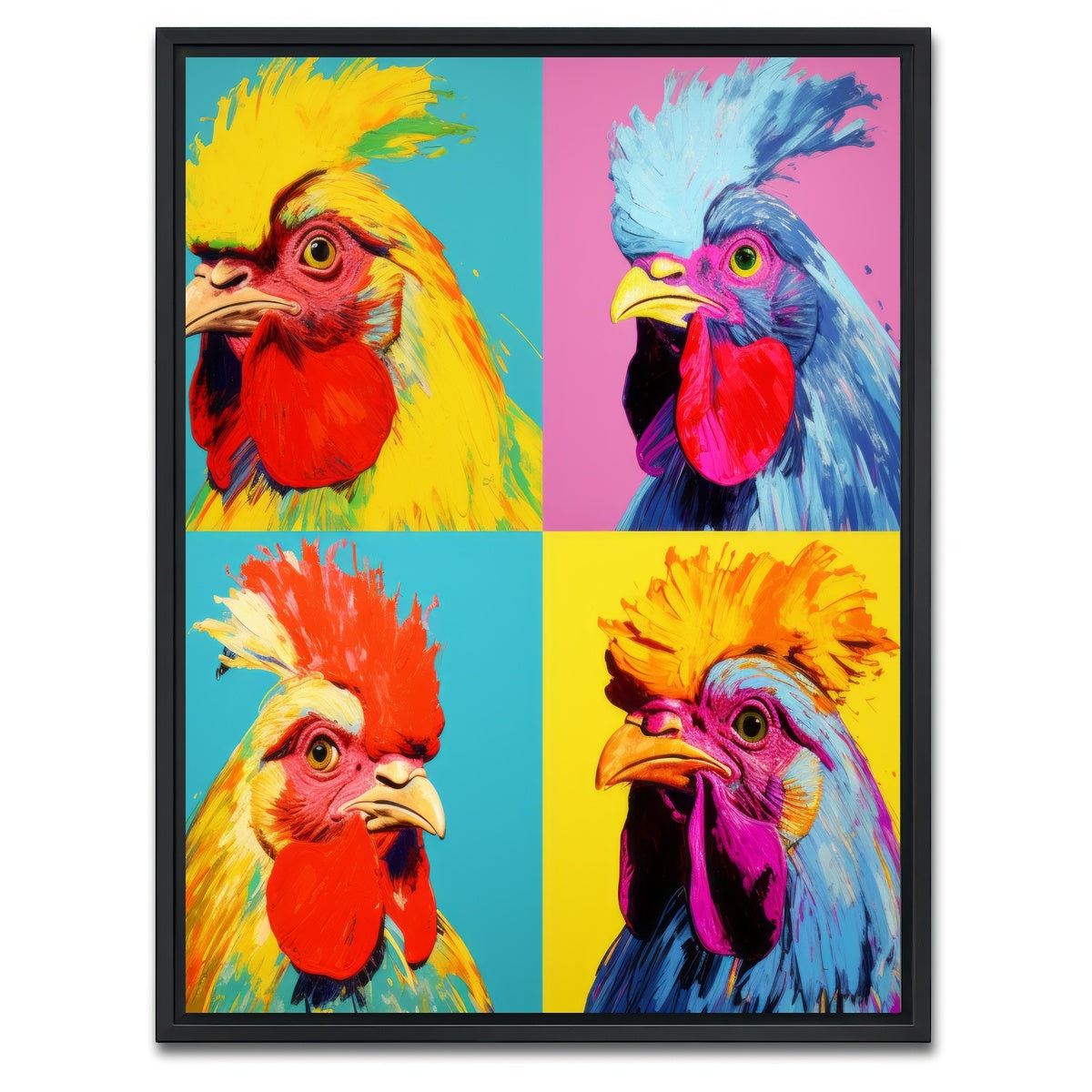 AUTO-MOCKUP WHITE | Vibrant Rooster Paintings | 1 Piece | Black Framed Canvas | group=3x4