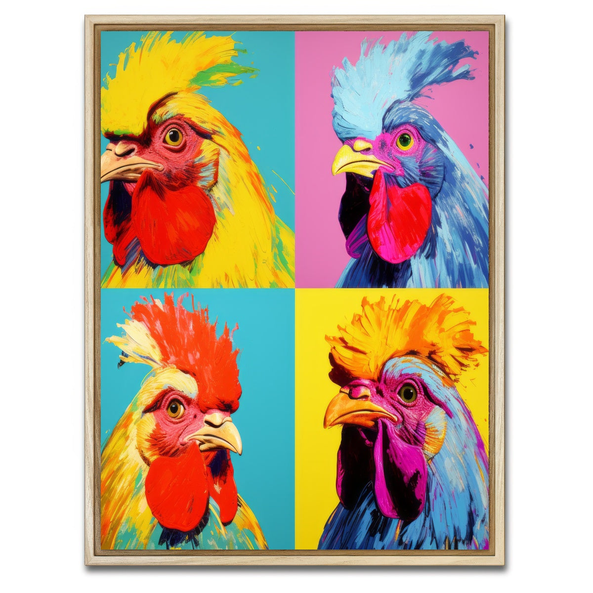 AUTO-MOCKUP WHITE | Vibrant Rooster Paintings | 1 Piece | Natural Framed Canvas | group=3x4