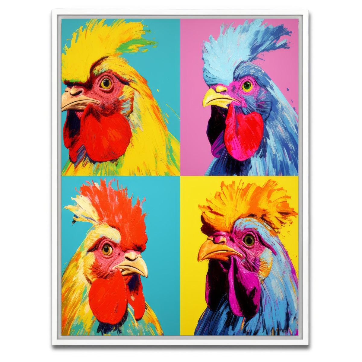 AUTO-MOCKUP WHITE | Vibrant Rooster Paintings | 1 Piece | White Framed Canvas | group=3x4