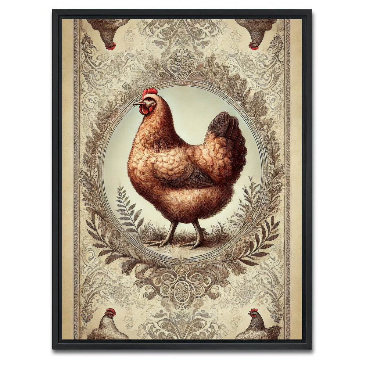 AUTO-MOCKUP WHITE | Victorian Style Chicken | 1 Piece | Black Framed Canvas | group=3x4