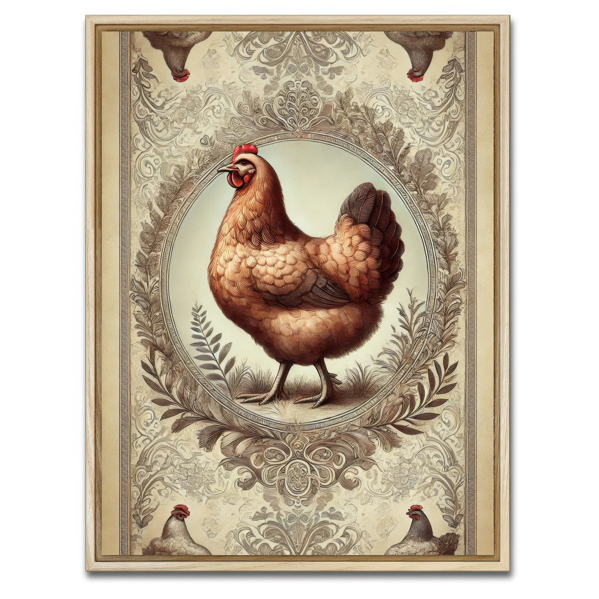 AUTO-MOCKUP WHITE | Victorian Style Chicken | 1 Piece | Natural Framed Canvas | group=3x4