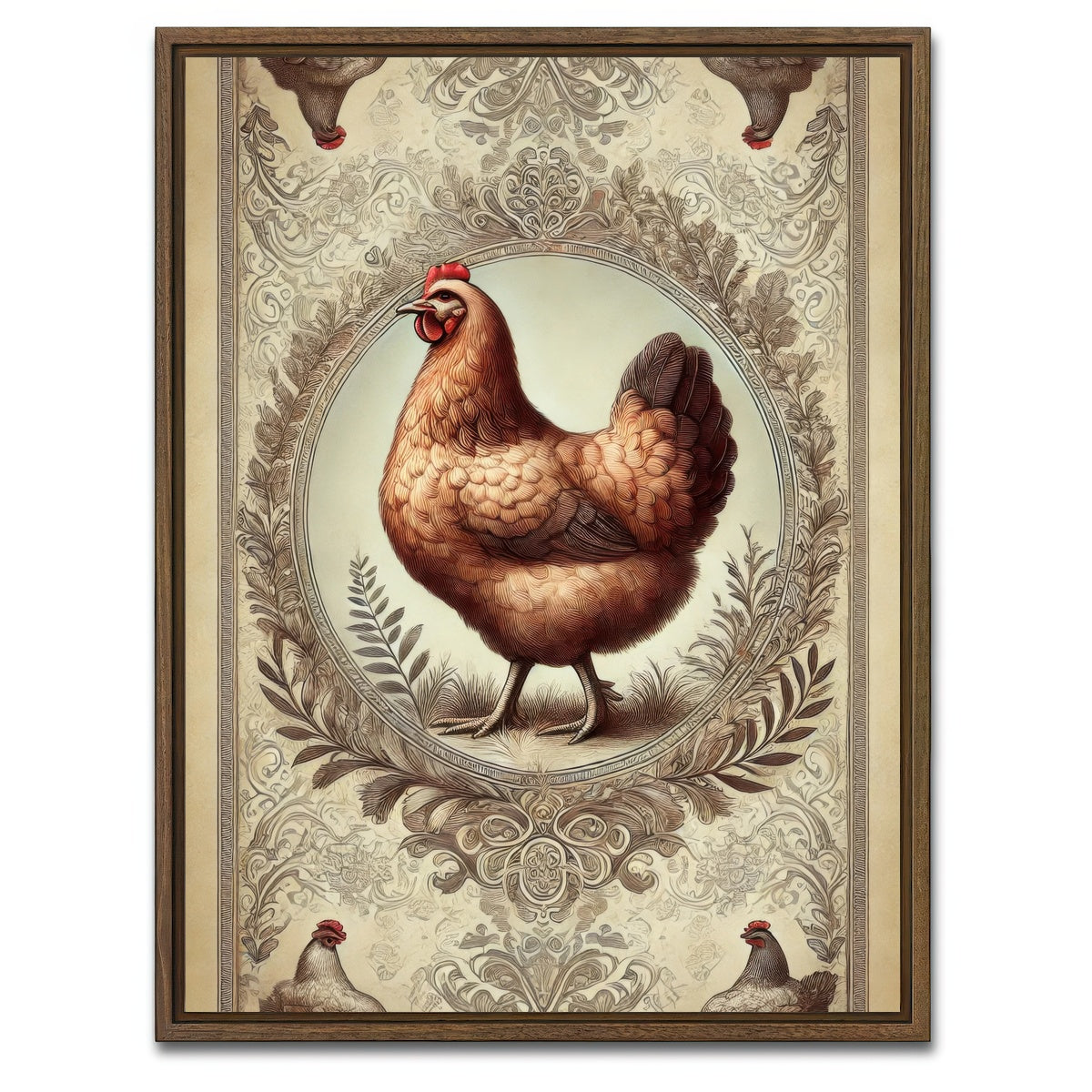 AUTO-MOCKUP WHITE | Victorian Style Chicken | 1 Piece | Walnut Framed Canvas | group=3x4