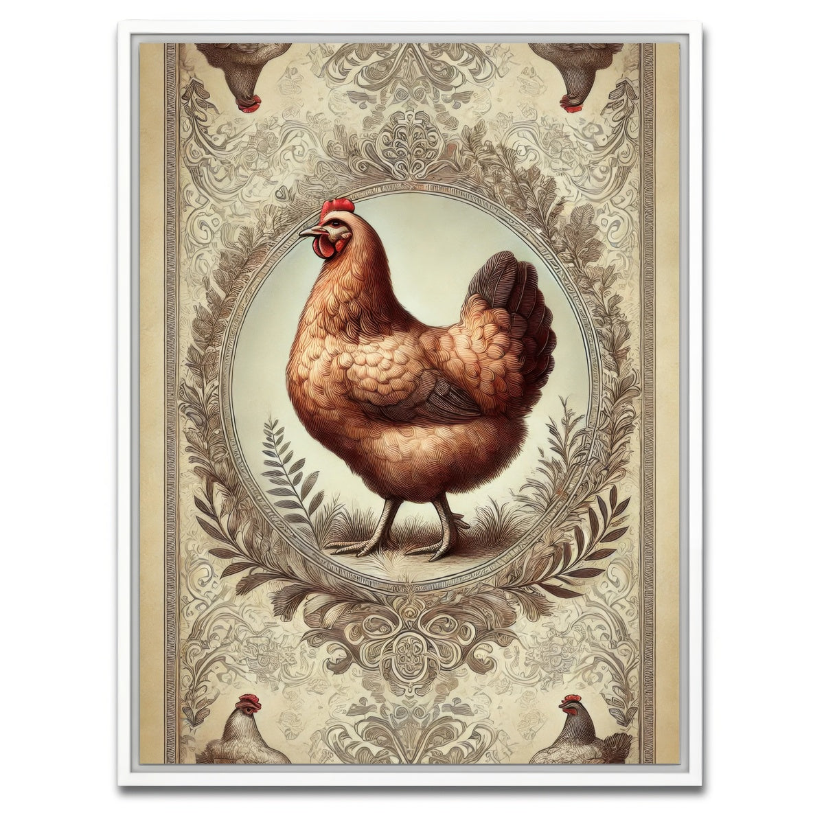 AUTO-MOCKUP WHITE | Victorian Style Chicken | 1 Piece | White Framed Canvas | group=3x4