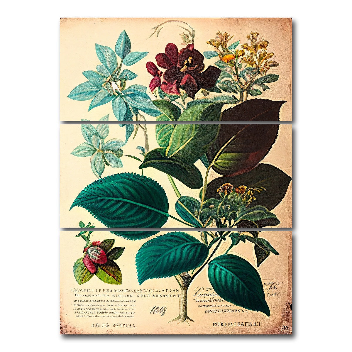 AUTO-MOCKUP WHITE | Vintage Botanical Print Series 1 | 3 Piece | Gallery Wrap Canvas | group=8x18_stacked