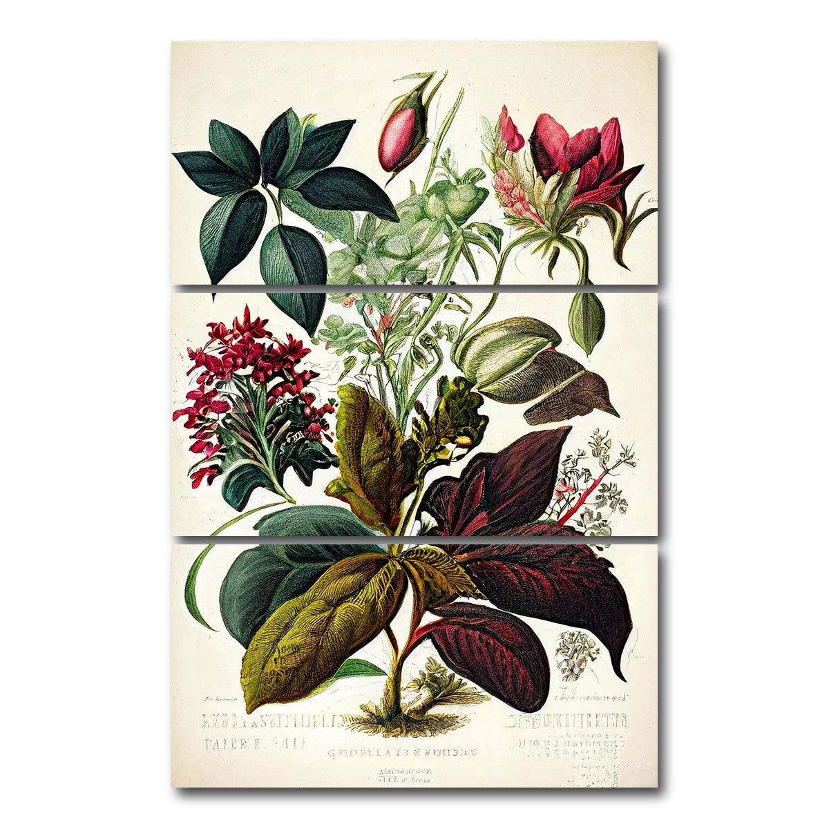 AUTO-MOCKUP WHITE | Vintage Botanical Print Series 8 | 3 Piece | Gallery Wrap Canvas | group=12x24_stacked