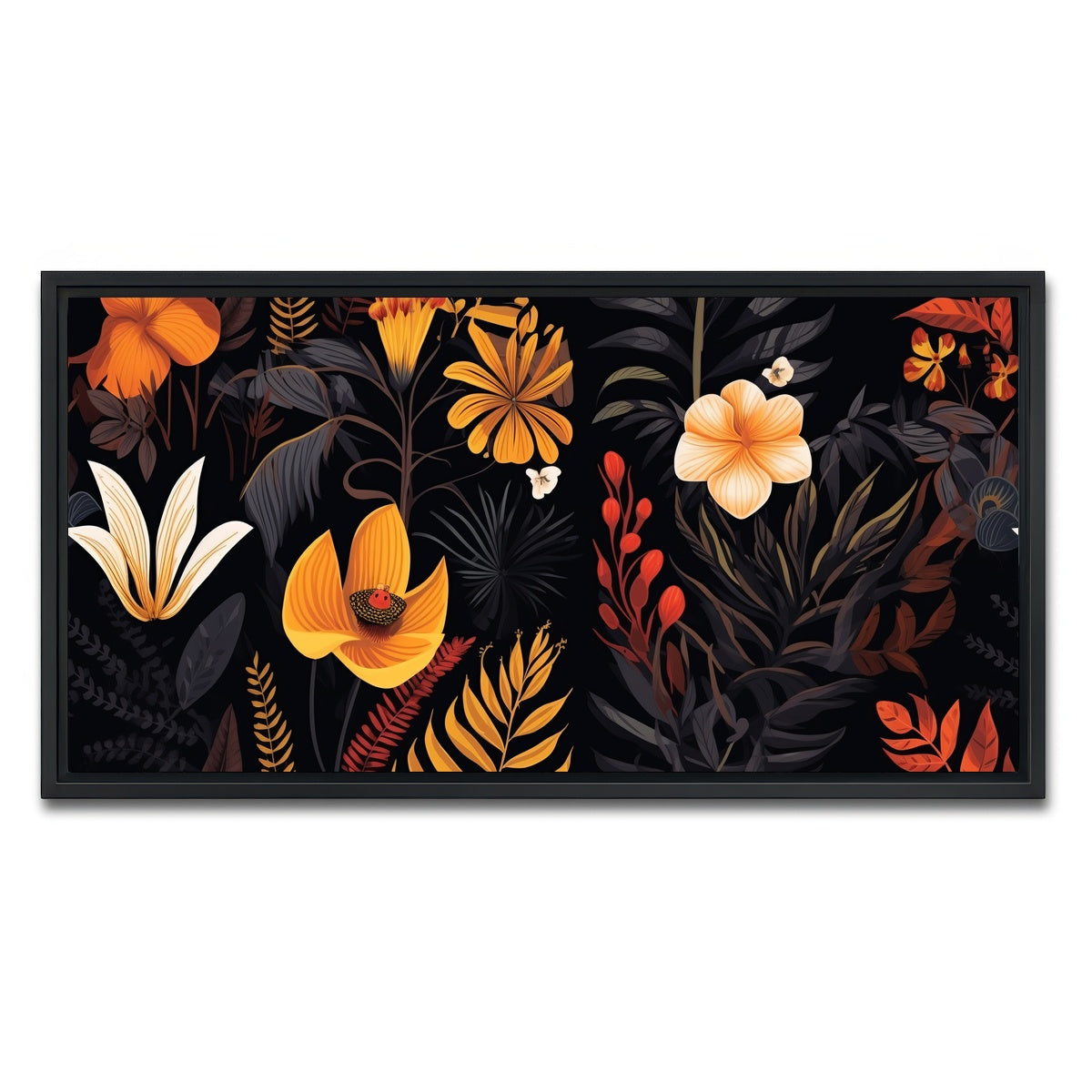 AUTO-MOCKUP WHITE | Vintage Flowers and leaves | 1 Piece | Black Framed Canvas | group=2x1