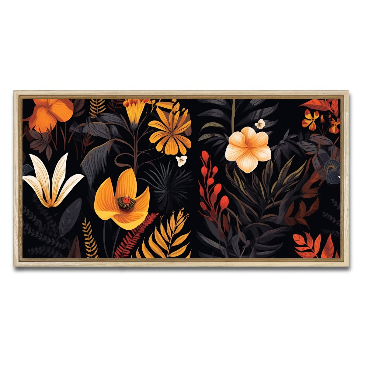 AUTO-MOCKUP WHITE | Vintage Flowers and leaves | 1 Piece | Natural Framed Canvas | group=2x1