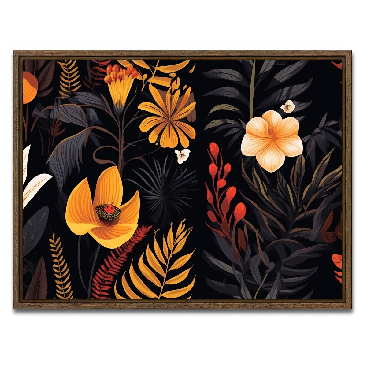 AUTO-MOCKUP WHITE | Vintage Flowers and leaves | 1 Piece | Walnut Framed Canvas | group=4x3