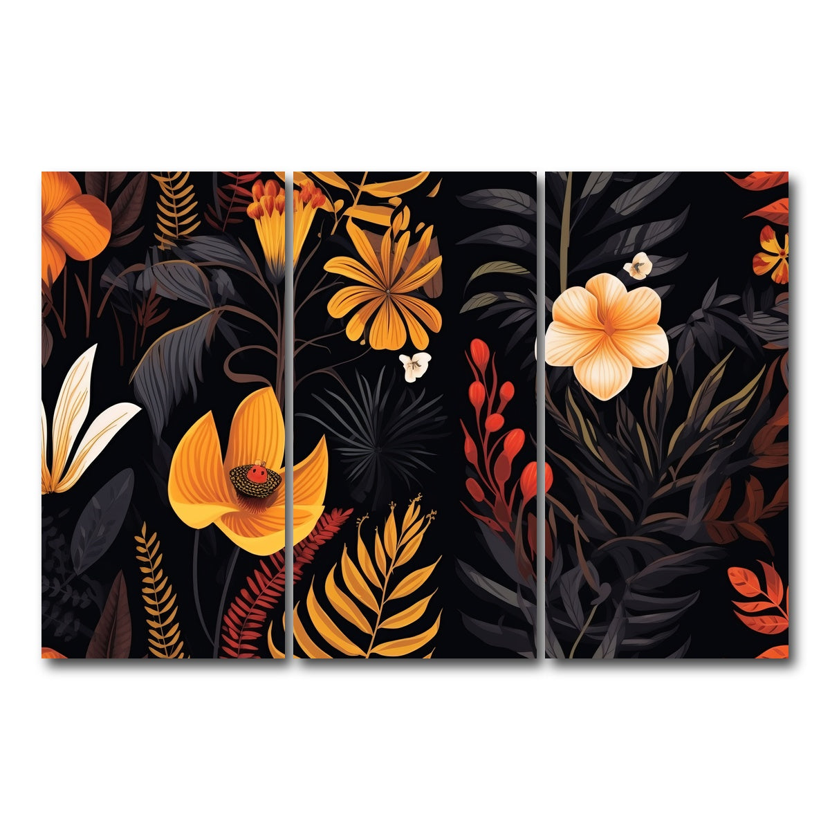 AUTO-MOCKUP WHITE | Vintage Flowers and leaves | 3 Piece | Gallery Wrap Canvas | group=12x24