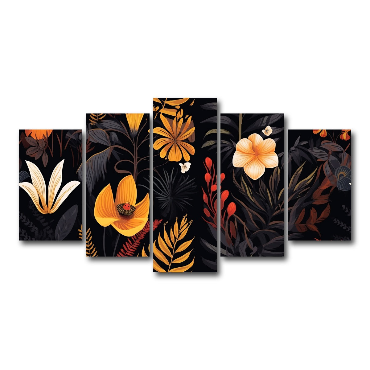 AUTO-MOCKUP WHITE | Vintage Flowers and leaves | 5 Piece | Gallery Wrap Canvas | group=5_normal