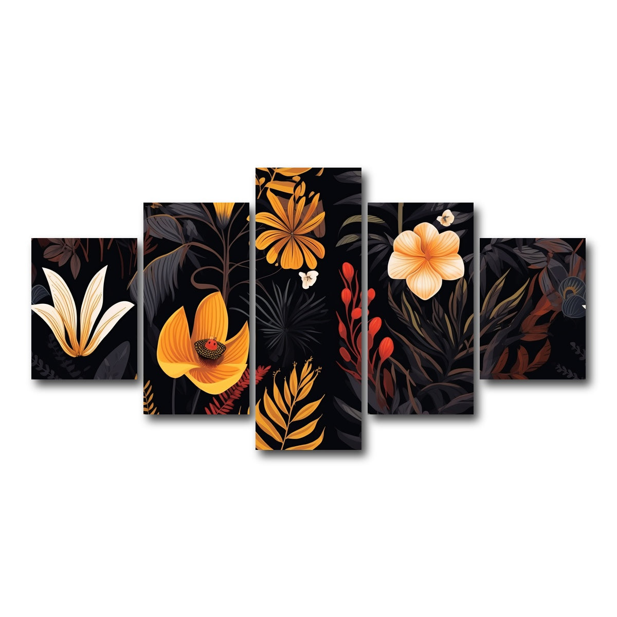 AUTO-MOCKUP WHITE | Vintage Flowers and leaves | 5 Piece | Gallery Wrap Canvas | group=5_short