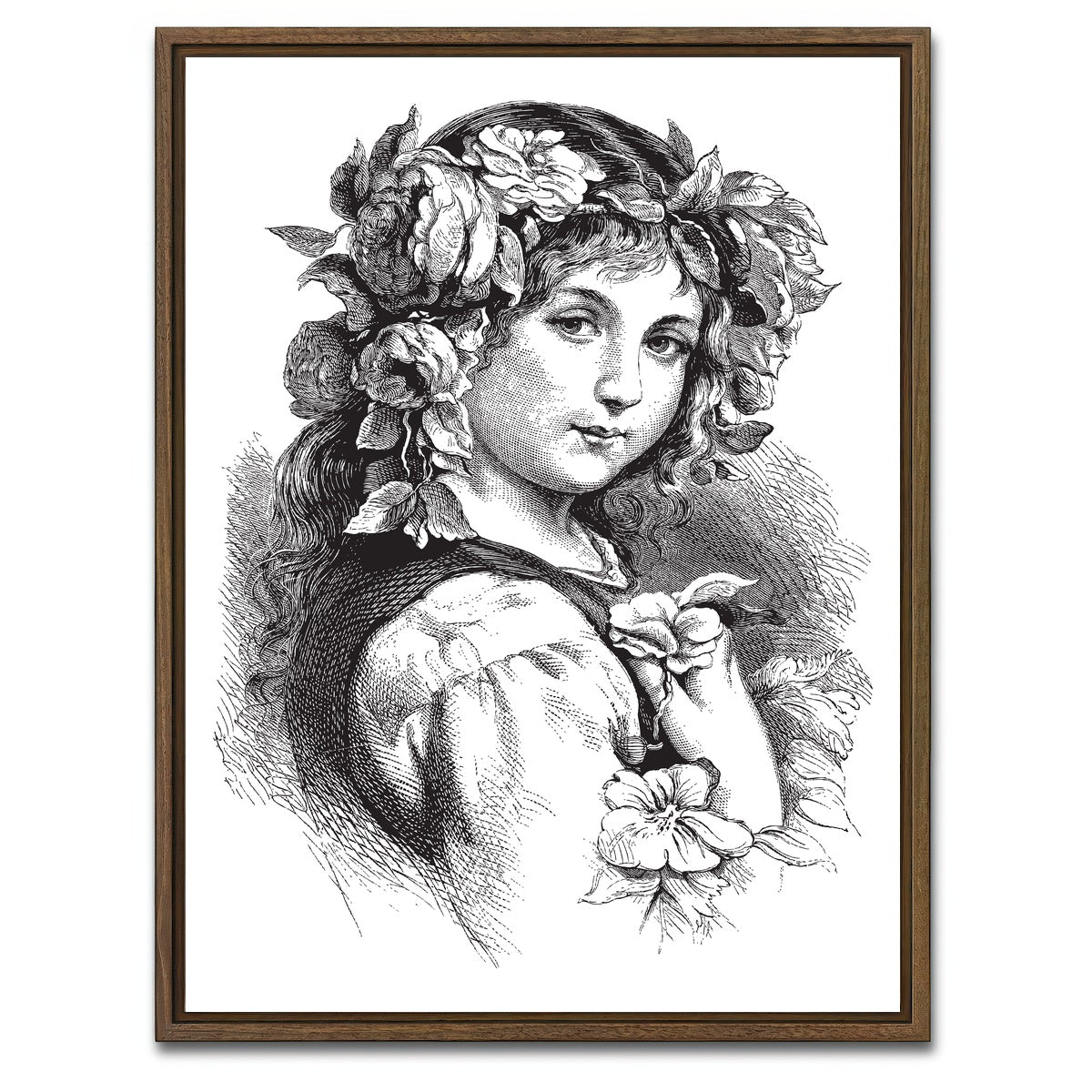 AUTO-MOCKUP WHITE | Vintage Girl | 1 Piece | Walnut Framed Canvas | group=3x4